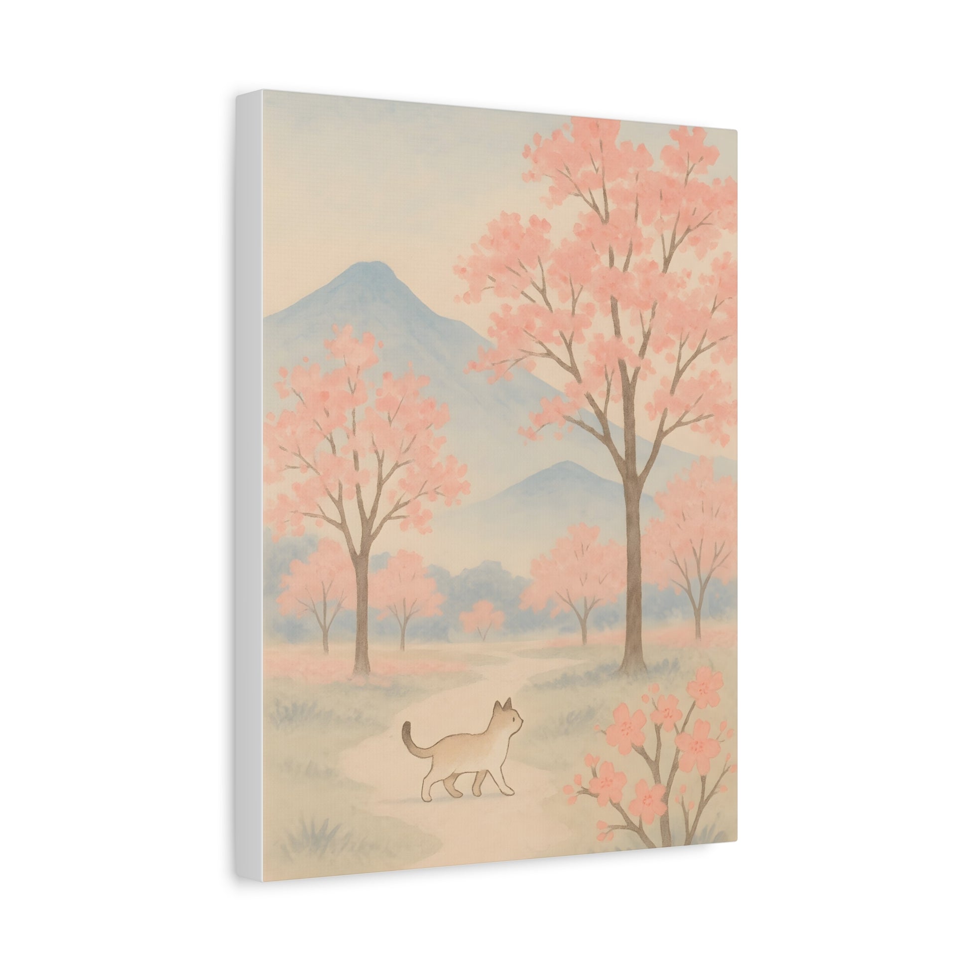 Angled view of the same pastel deer and tree matte canvas, showing sturdy build and soft gallery tones for modern home settings.