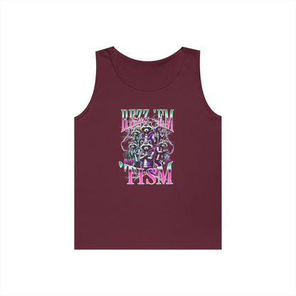 “Teezoca Rizz Em With The Tism autistic pride pink green raccoon meme on maroon tank top”

