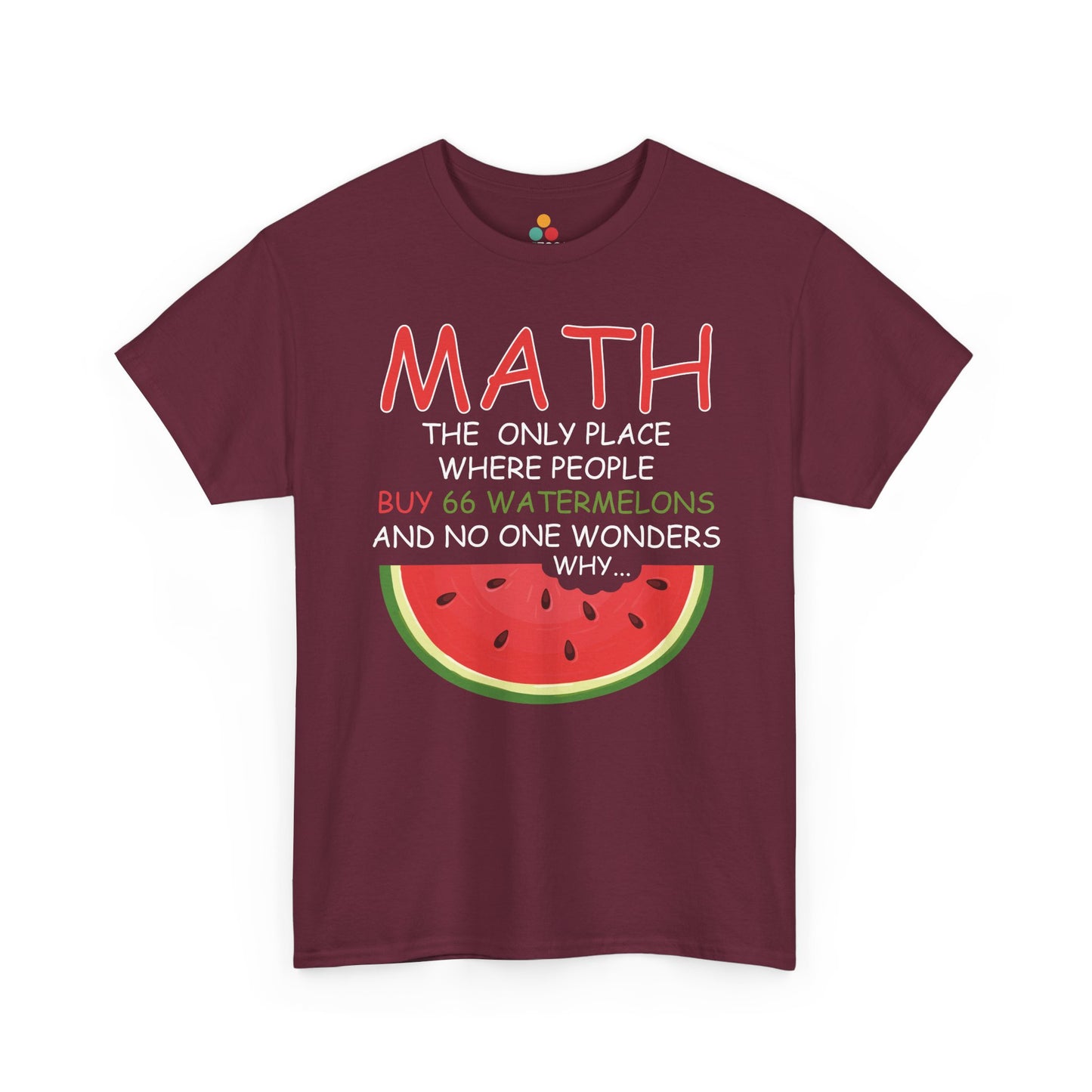 "Model wearing Brown Math Watermelon funny teacher graphic shirt with watermelon and math text"​​
