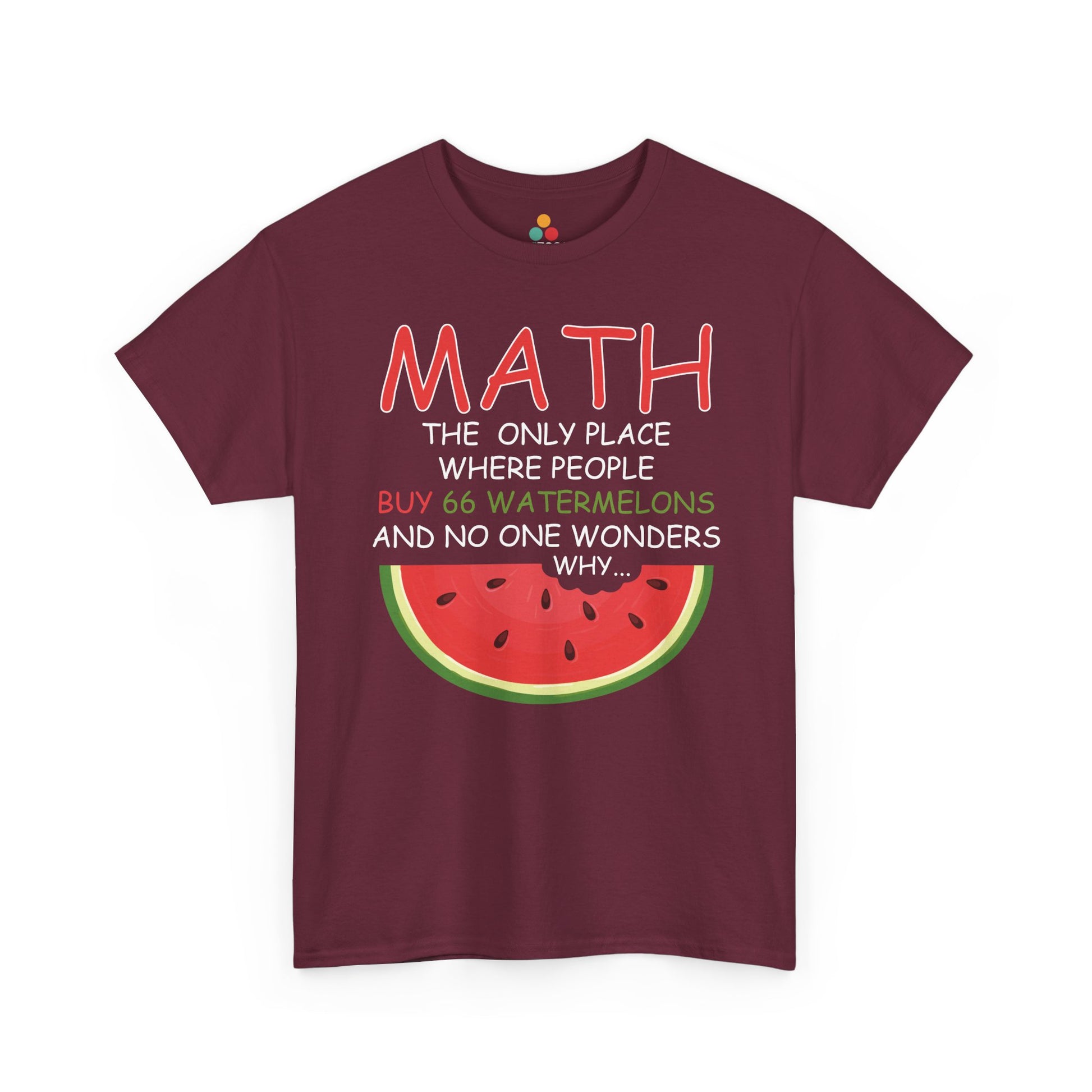 "Model wearing Brown Math Watermelon funny teacher graphic shirt with watermelon and math text"​​
