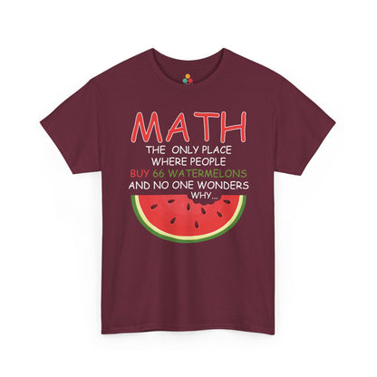 "Model wearing Brown Math Watermelon funny teacher graphic shirt with watermelon and math text"​​
