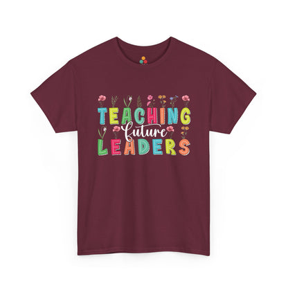 “Teezoca Teaching Future Leaders shirt, maroon, floral rainbow letters, mentor gift for teachers”

