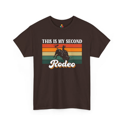 "Vintage Western This Is My Second Rodeo graphic on brown tee, front view"