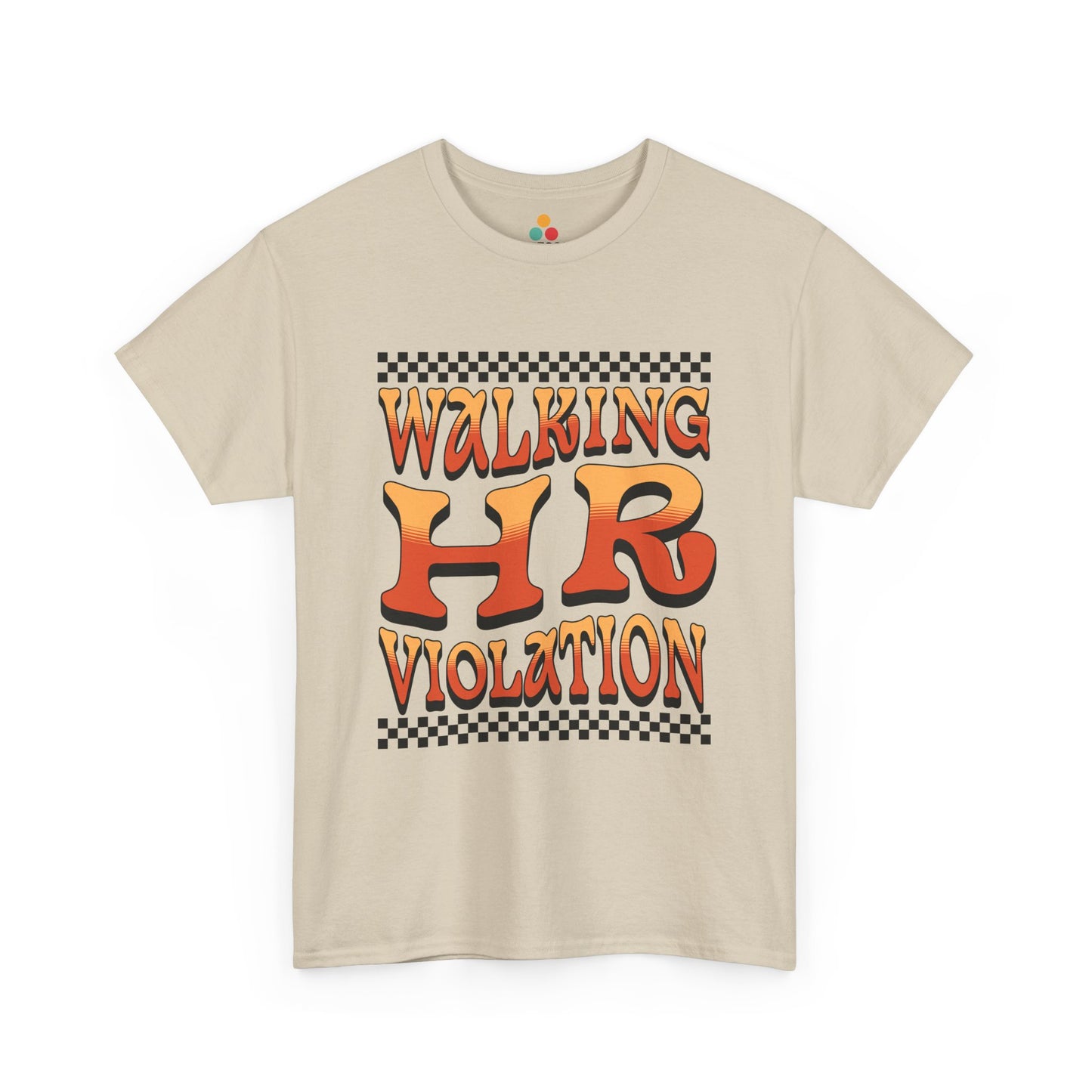 “Teezoca bone color Walking HR Violation meme shirt, funny office rebel tee, front view”


