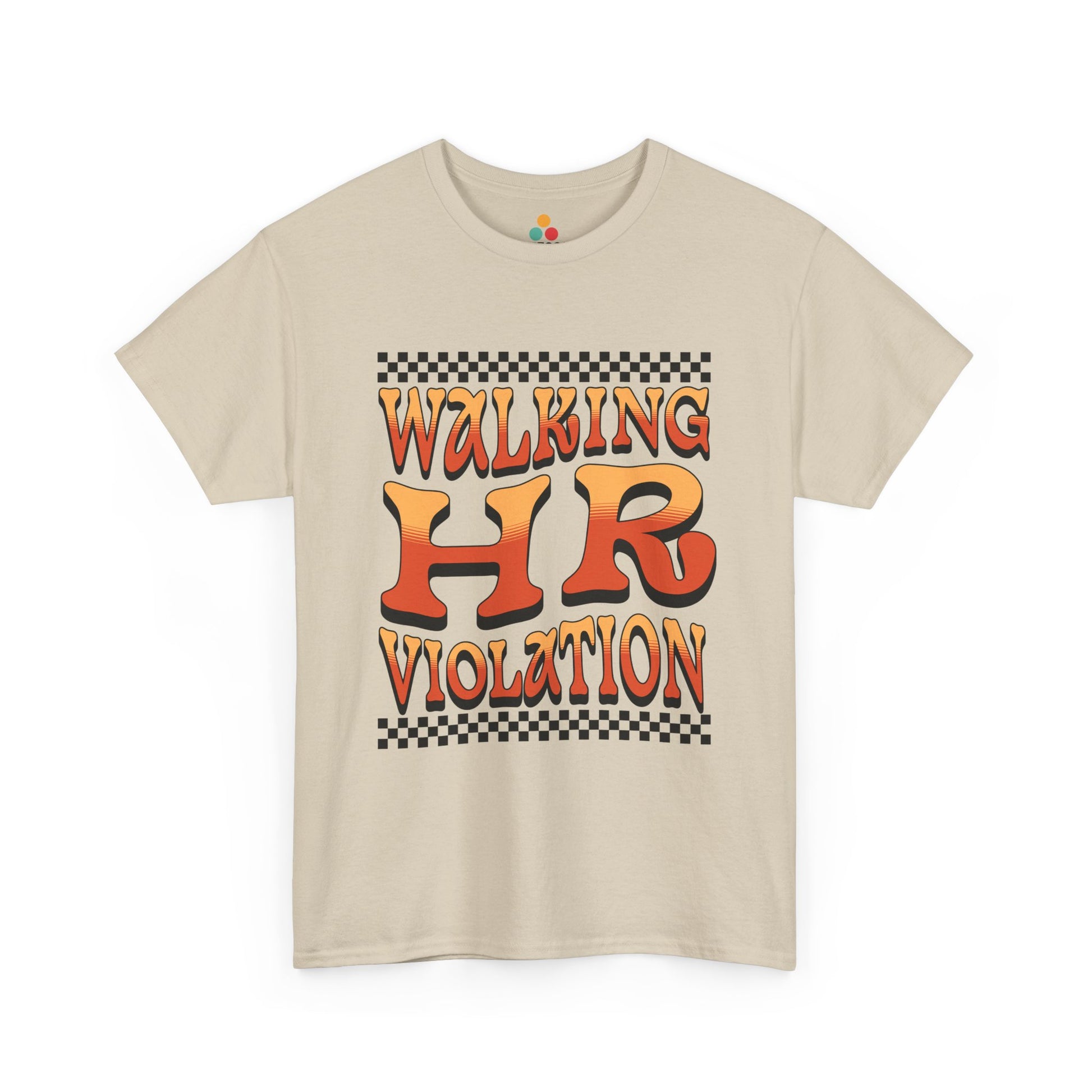 “Teezoca bone color Walking HR Violation meme shirt, funny office rebel tee, front view”

