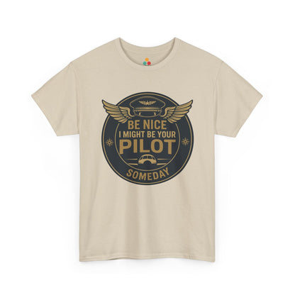 Heather gray t-shirt with vintage aviation badge design—“World’s Best Pilot”—gold wing emblem and classic bold text for pilots, flight instructors, and aviation lovers.